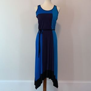 Ann Taylor Sleeveless Blue Dress Sz 0 Color block Navy and Royal Blue